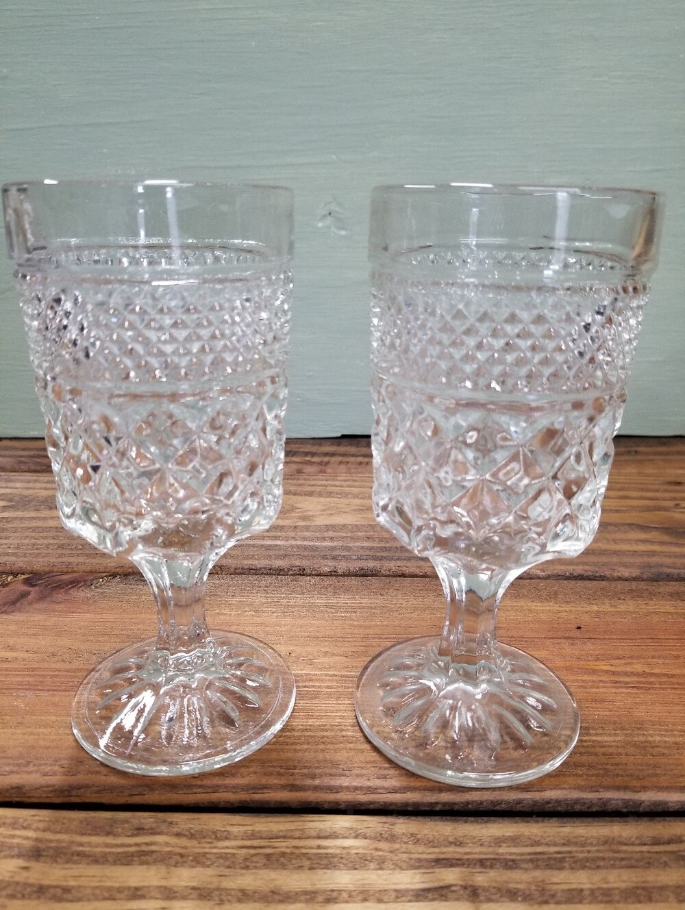 Vintage Anchor Hocking Wexford Diamond Pattern Water Goblets Set of 2